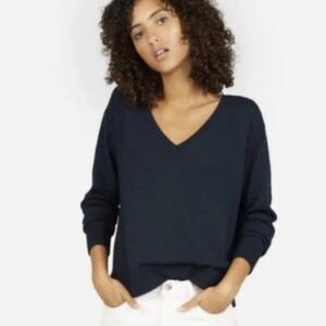 Everlane V-Neck Navy Cotton Lightweight Pullover Sweater Navy Blue M
